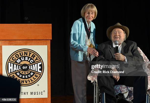 Jo Walker Meader, Former Executive Director CMA and new inductee to the CMHOF Mac Wiseman attend the 2014 Country Music Hall Of Fame Inductees...