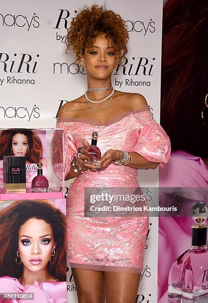 Musician Rihanna attends the RiRi by Rihanna fragrance unveiling at Macy's Downtown Brooklyn on August 31, 2015 in New York City.