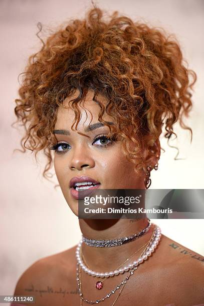 Musician Rihanna attends the RiRi by Rihanna fragrance unveiling at Macy's Downtown Brooklyn on August 31, 2015 in New York City.