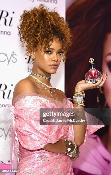 Singer Rihanna attends the RiRi by Rihanna fragrance unveiling at Macy's Downtown Brooklyn on August 31, 2015 in New York City.