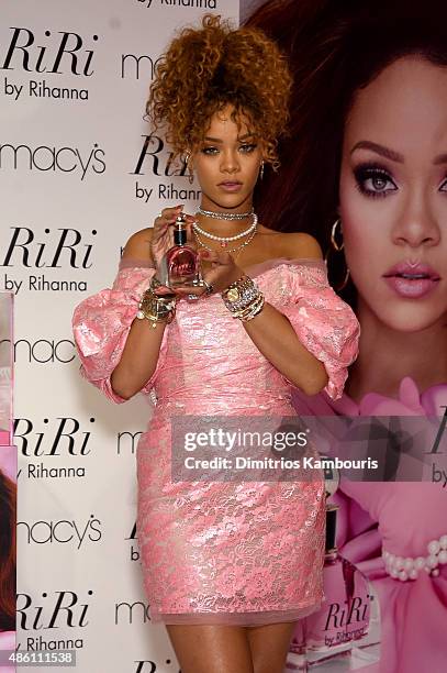 Musician Rihanna attends the RiRi by Rihanna fragrance unveiling at Macy's Downtown Brooklyn on August 31, 2015 in New York City.