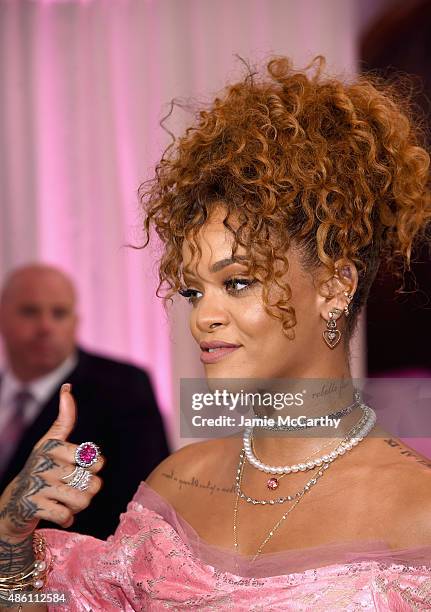 Singer Rihanna attends the RiRi by Rihanna fragrance unveiling at Macy's Downtown Brooklyn on August 31, 2015 in New York City.