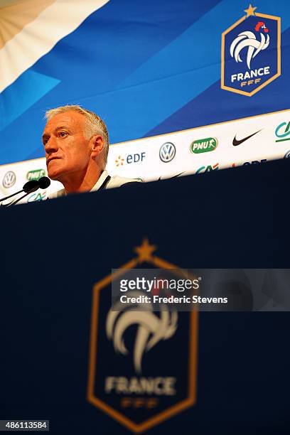 French football head coach Didier Deschamps gives a press conference at the French National Football Team Centre in Clairefontaine-en-Yvelines,on...