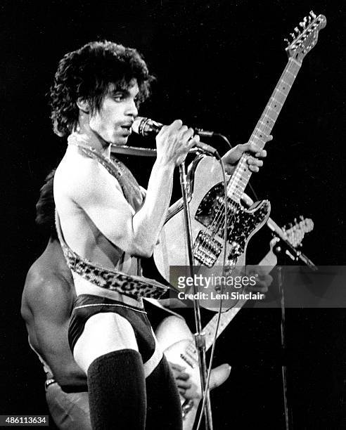 Musician Prince performs at Cobo Hall on December 20, 1980 in Detroit, Michigan.