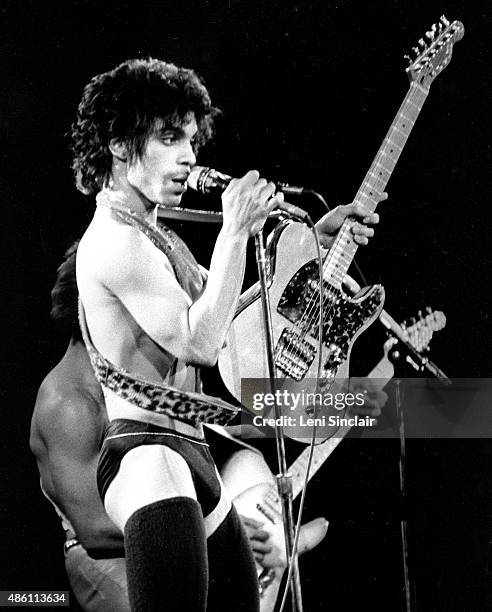 Musician Prince performs at Cobo Hall on December 20, 1980 in Detroit, Michigan.