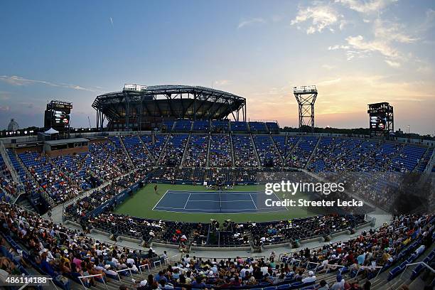 General view of Louis Armstrong Stadium during the match between Gael Monfils of France and Illya Marchenko of Ukraine during their Men's Singles...