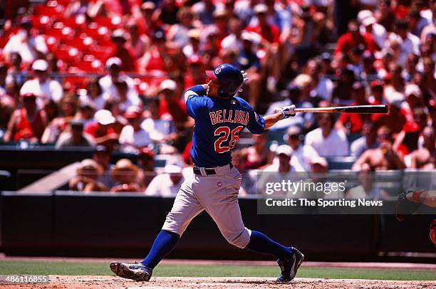 Mark Bellhorn of the Chicago Cubs bats against the St. Louis Cardinals at Busch Stadium on July 27, 2002 in St. Louis, Missouri. The Cubs defeated...