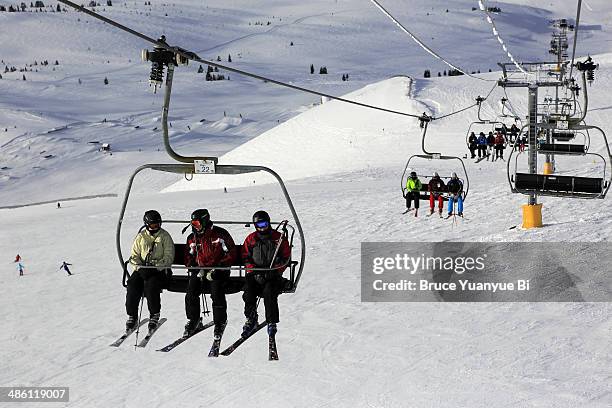 ski lift above ski slope in banff - a361 stock pictures, royalty-free photos & images