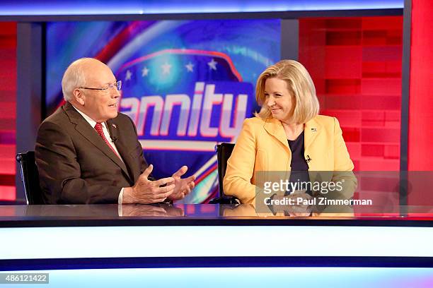 Former Vice President Dick Cheney and his daughter Liz Cheney visit FOX News Channel's 'Hannity' regarding their new book at FOX Studios on August...