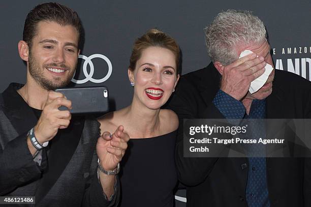 Ron Perlman, Alona Tal and Julian Morris attend the German premiere of the TV show 'Hand of God' on August 31, 2015 in Berlin, Germany.