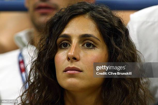 Girlfriend Maria Francisca Perello watches Rafael Nadal of Spain play against Borna Coric of Croatia during their Men's Singles First Round match on...
