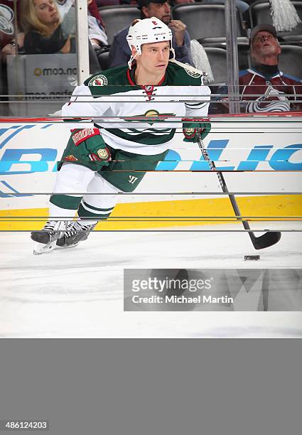 Cody McCormick of the Minnesota Wild skates prior to the game against the Colorado Avalanche in Game Two of the First Round of the 2014 Stanley Cup...