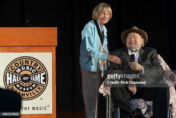 Jo Walker Meader, Former Executive Director CMA and new inductee to the CMHOF Mac Wiseman attend the 2014 Country Music Hall Of Fame Inductees...