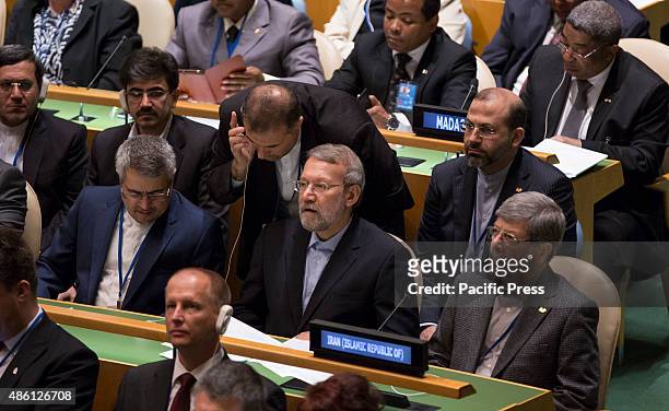 Iranian parliament speaker Ali Larijani attending the Opening Session of Fourth World Conference of Speakers of Parliament at the United Nations...
