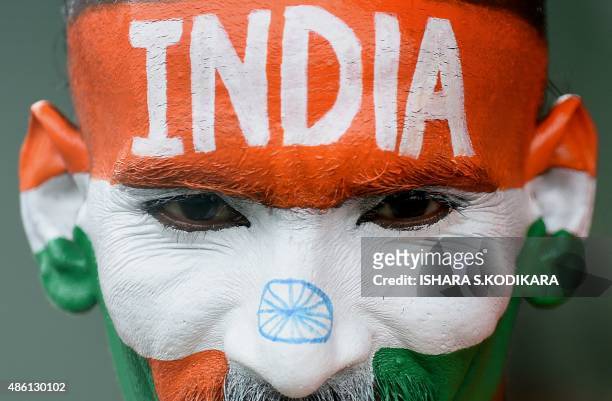 Indian cricket fan Sudhir Kumar looks on during the fifth and final day of the third and final Test match between Sri Lanka and India at the...