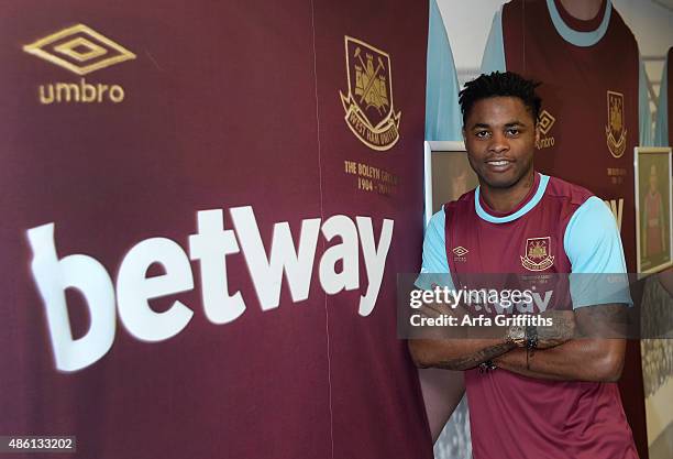 Alex Song signs another season-long loan deal with West Ham United at Boleyn Ground on August 31, 2015 in London, England.