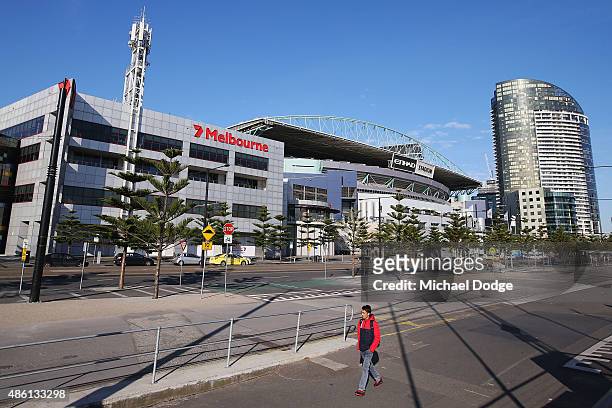 General view of the Docklands Precinct is seen looking over to Channel Seven Studio and Etihad Stadium on August 24, 2015 in Melbourne, Australia.