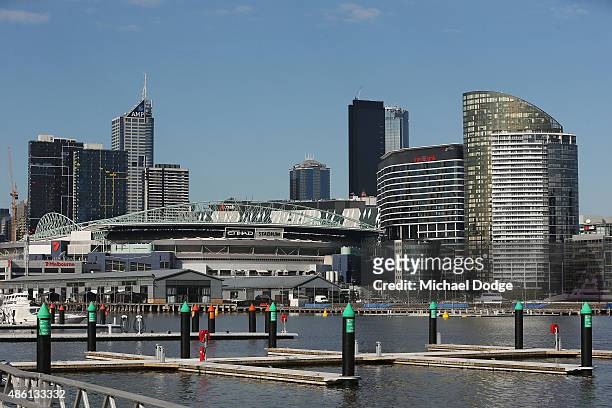 General view of the Docklands Precinct is seen looking over to Channel Seven Studio and Etihad Stadium on August 24, 2015 in Melbourne, Australia.