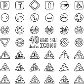 Vector set of doodles road sign icons.