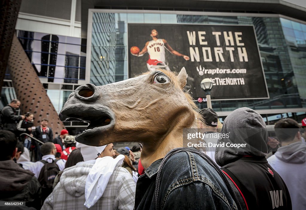 Lascel Tyndale 15, horses around outside the ACC waiting  as the excitement for game two builds in Maple Leaf Square