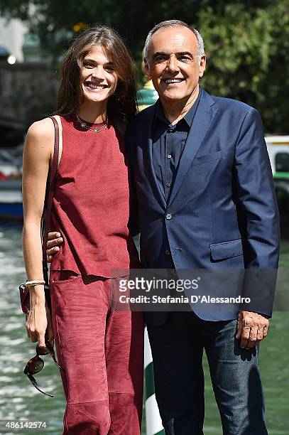 Festival hostess Elisa Sednaoui and Venice Film Festival Director Alberto Barbera arrive at Lido during the 72nd Venice Film Festival on September 1,...