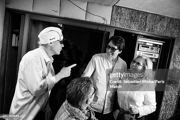Singer Sylvie Vartan and her husband Tony Scotti, record producer Michael Lloyd in the recording studio of Sony Music is photographed for Paris Match...