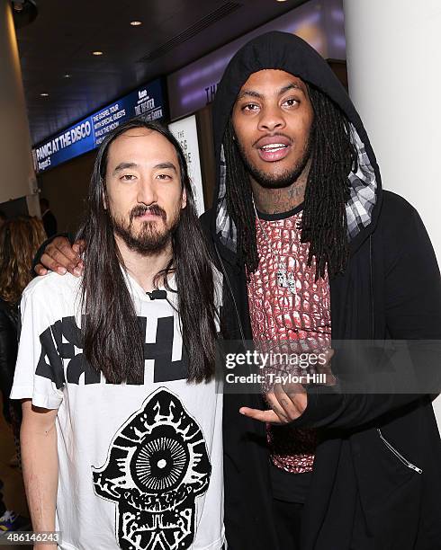 Steve Aoki and Waka Flocka Flame attend a Steve Aoki press conference announcing a new album, a headlining performance at Madison Square Garden, and...