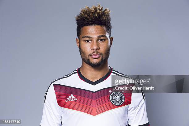 Serge Gnabry of Germany poses during the team presentation of Germany U21on August 31, 2015 in Hamburg, Germany.