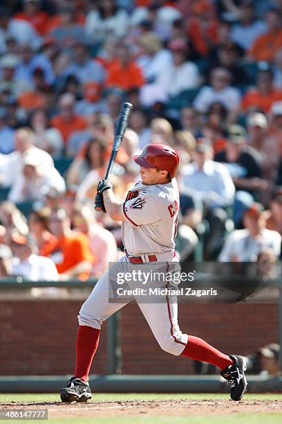 Tony Campana of the Arizona Diamondbacks hits a triple during the game against the San Francisco Giants at AT&T Park on April 8, 2014 in San...