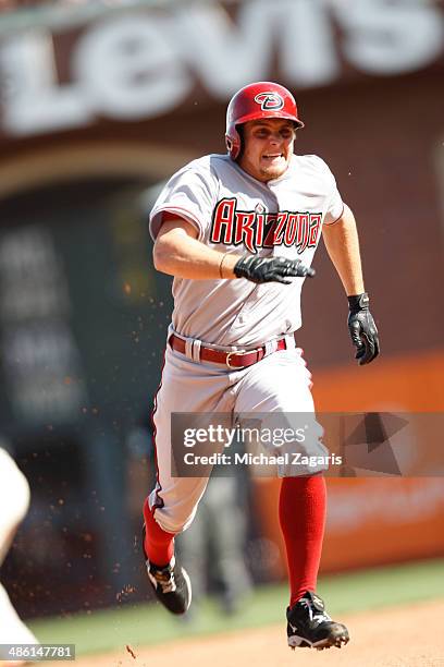 Tony Campana of the Arizona Diamondbacks runs the bases after hitting a triple during the game against the San Francisco Giants at AT&T Park on April...