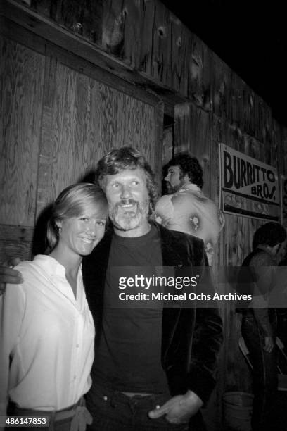 Country star and actor Kris Kristofferson and future wife Lisa Meyers attend a Jerry Lee Lewis concert at the Palonino club on October 20, 1982 in...