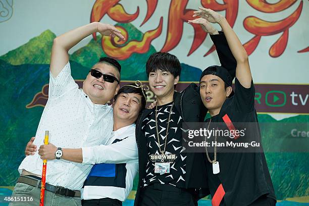 Actors Kang Ho-Dong, Lee Soo-Geun, Lee Seung-Gi and Eun Ji-Won attend the tvN "ShinSeoYuGi" press conference on September 1, 2015 in Seoul, South...