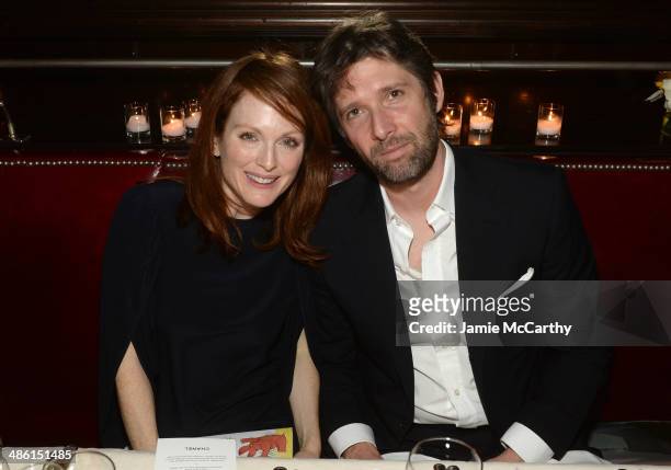 Actress Julianne Moore and her husband, director Bart Freundlich attend the Chanel Tribeca Film Festival Artist Dinner during the 2014 Tribeca Film...