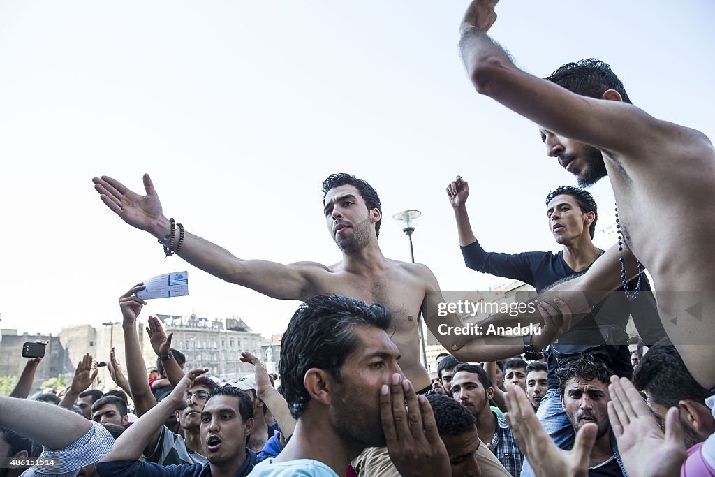 Migrants in Budapest Keleti railway station