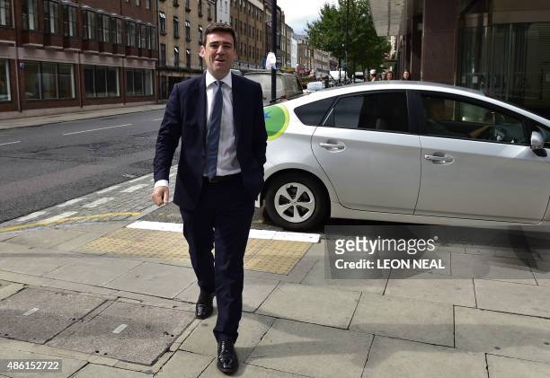 Labour Party leadership candidate Andy Burnham arrives for a Channel 4 News, Labour leadership TV hustings in central London on September 1, 2015....