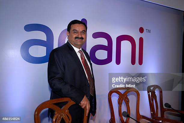 Gautam Adani, Chairman of the Adani Group during a press conference at a press conference in Mumbai to unveil the companys new global corporate brand...