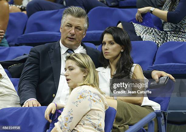 Alec Baldwin and his wife Hilaria Baldwin attend the 15th Annual USTA Opening Night Gala on Day 1 of the 2015 US Open at USTA Billie Jean King...