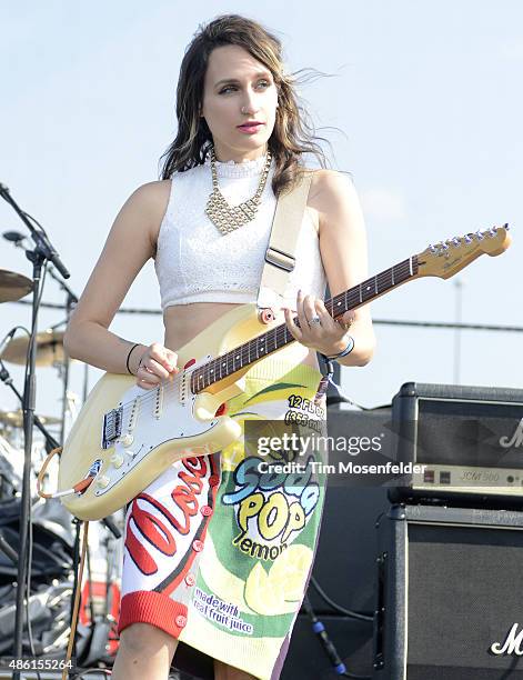 Sadie Dupuis of Speedy Ortiz performs during Riot Fest at the National Western Complex on August 28, 2015 in Denver, Colorado.