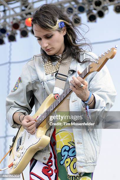 Sadie Dupuis of Speedy Ortiz performs during Riot Fest at the National Western Complex on August 28, 2015 in Denver, Colorado.