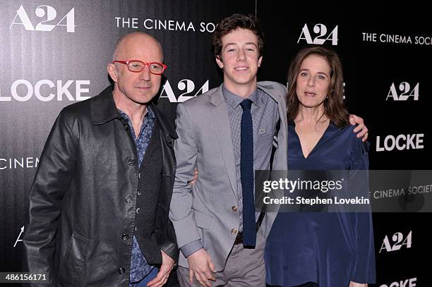 Actor Arliss Howard, Gideon Babe Ruth Howard and Debra Winger attend the A24 and The Cinema Society premiere of "Locke" at The Paley Center for Media...