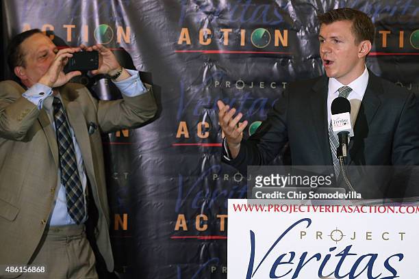 Conservative undercover journalist James O'Keefe is photographed by Project Veritas Action Senior Communications Strategist Stephen Gordon during a...