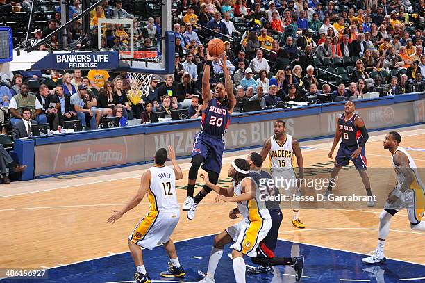 Indianapolis, INCartier Martin of the Atlanta Hawks takes a shot against the Indiana Pacers in Game Two of the Eastern Conference Quarterfinals...