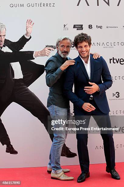 Imanol Arias and Quim Gutierrez attend 'Anacleto: Agente Secreto' photocall on September 1, 2015 in Madrid, Spain.