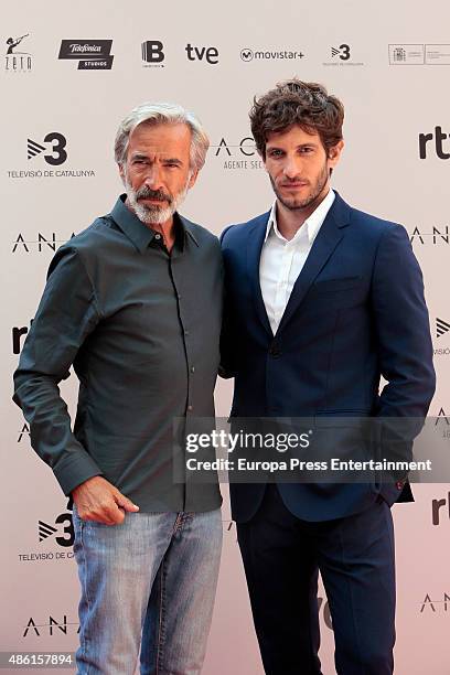 Imanol Arias and Quim Gutierrez attend 'Anacleto: Agente Secreto' photocall on September 1, 2015 in Madrid, Spain.