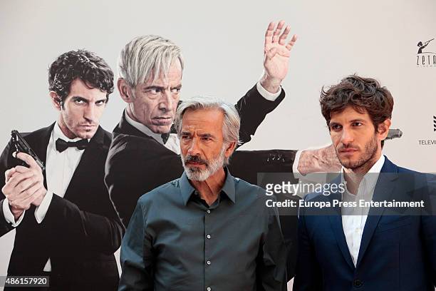 Imanol Arias and Quim Gutierrez attend 'Anacleto: Agente Secreto' photocall on September 1, 2015 in Madrid, Spain.