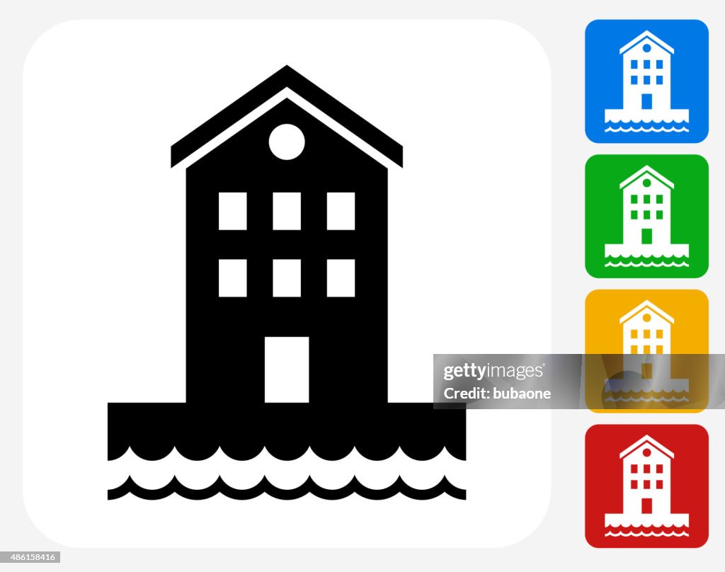 Building near Water Icon Flat Graphic Design