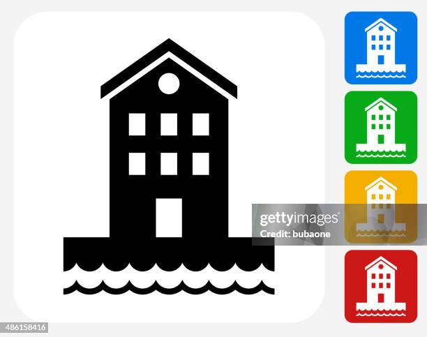 building near water icon flat graphic design - quayside stock illustrations
