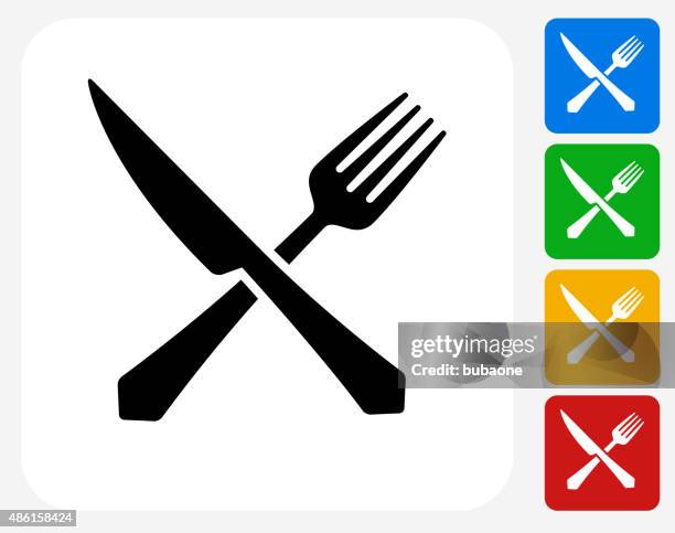 fork and knife icon flat graphic design - table knife stock illustrations