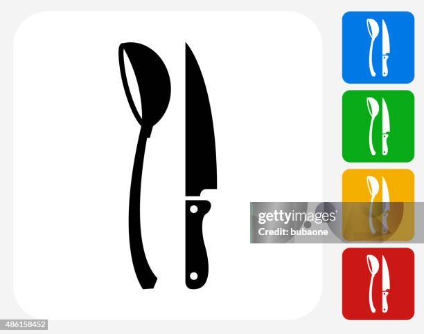 scoop and knife icon flat graphic design - ladle stock illustrations