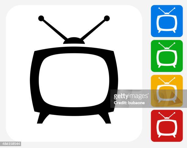 illustrazioni stock, clip art, cartoni animati e icone di tendenza di tv casella icona piatto di design grafico - televisore